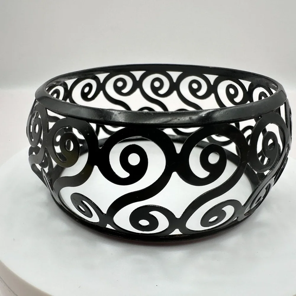 Vintage 90s Candle Scroll Collectin Black Metal Jar Candle Holder Votive Jewelry